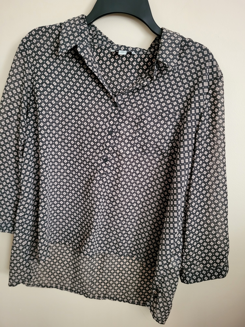 Black Floral Sheer Button-Front Blouse